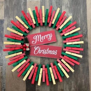 Holiday Clothespin Wreath 12”